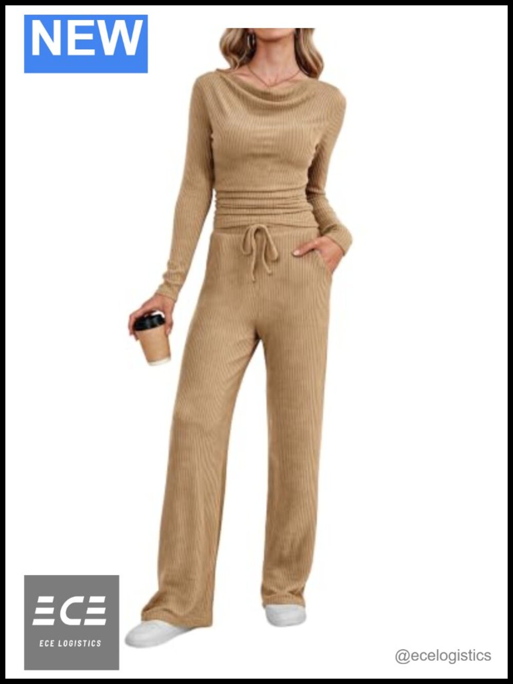 Women's 2 Piece Lounge Set Long Sleeve Sweater & Wide Leg Pants Travel